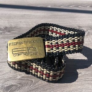 Keep on Trucking belt buckle sold brass and woven belt